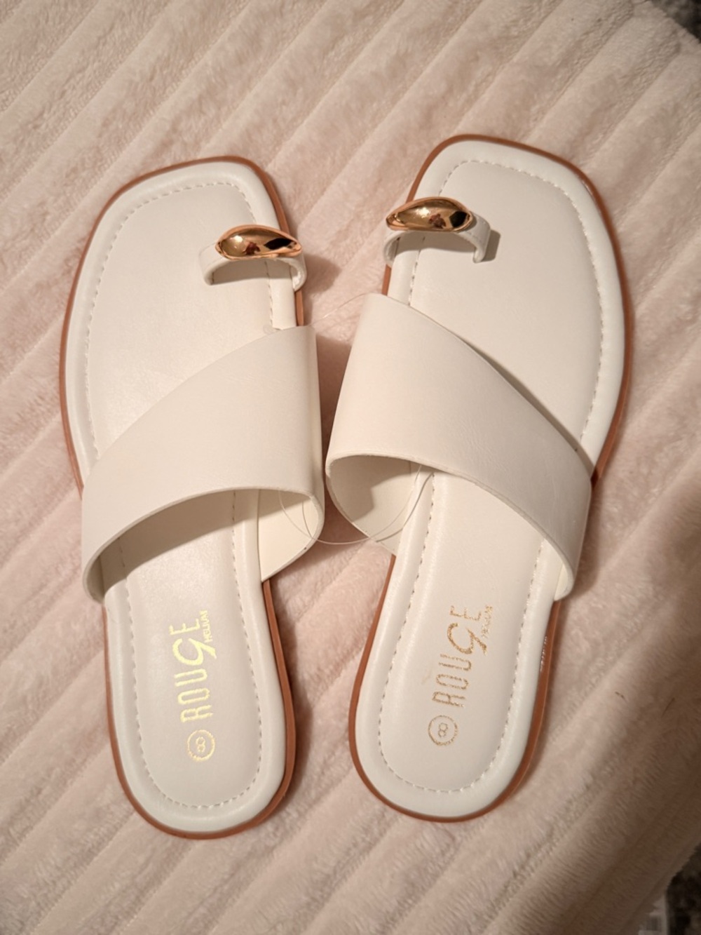 Rouge Helium White Slide Sandals with Gold Accent